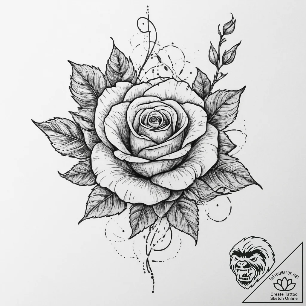 Tattoo sketch rose vine, artistic tattoo sket... - tattoo sketch (№1756528501_0, 30.08.2025 04:35) — tattoovalue.net