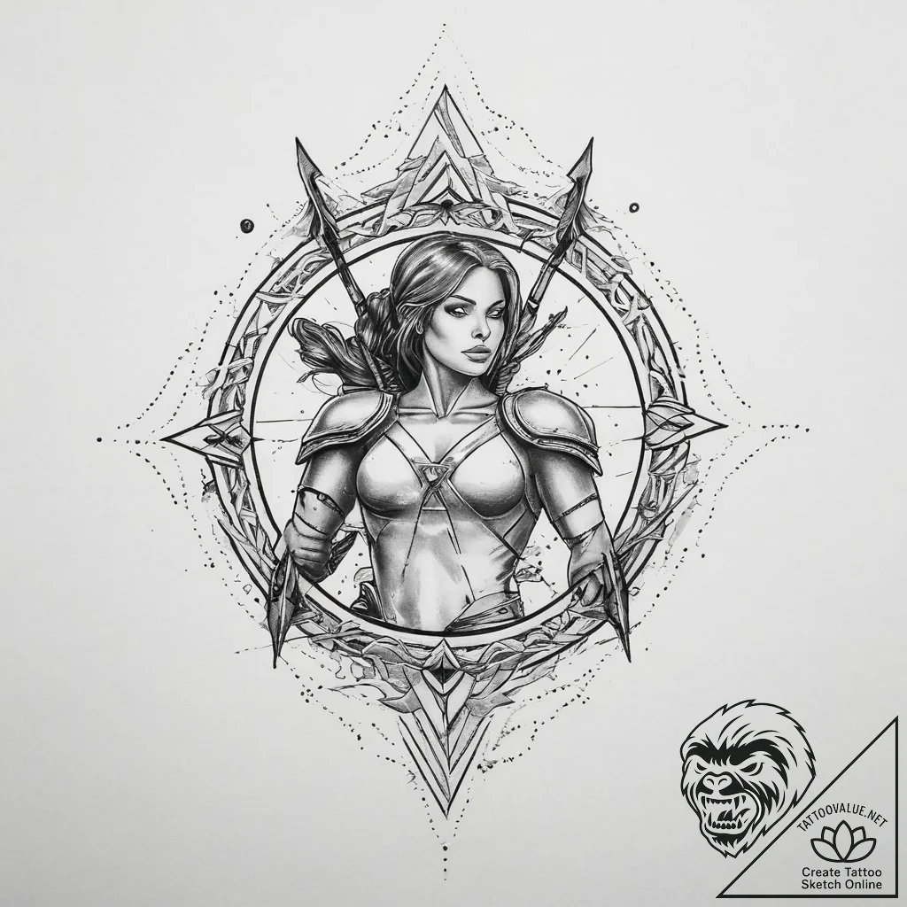 Tattoo sketch cosmic archer, tattoo flash she... - tattoo sketch (№1756530285_0, 30.08.2025 05:04) — tattoovalue.net