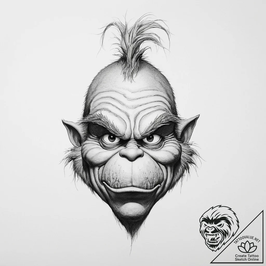 Tattoo sketch the grinch with a horn - tattoo sketch (№1756530482_0, 30.08.2025 05:08) — tattoovalue.net
