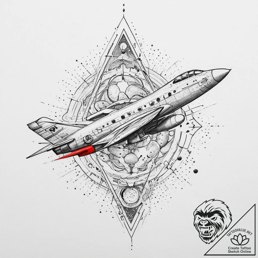 Tattoo sketch cosmic plane, tattoo sketch des... - tattoo sketch (№1756530677_0, 30.08.2025 05:11) — tattoovalue.net