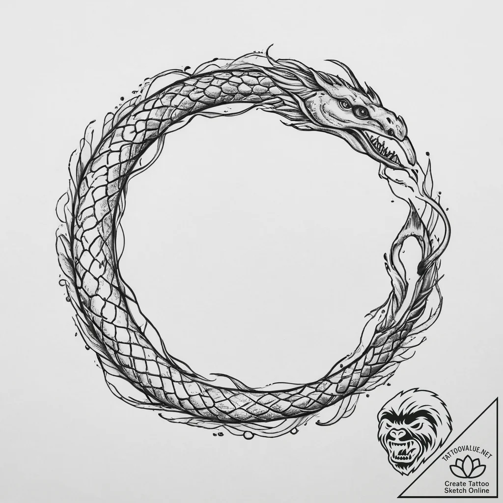 Tattoo sketch ouroboros serpent eating its ta... - tattoo sketch (№1756532053_0, 30.08.2025 05:34) — tattoovalue.net