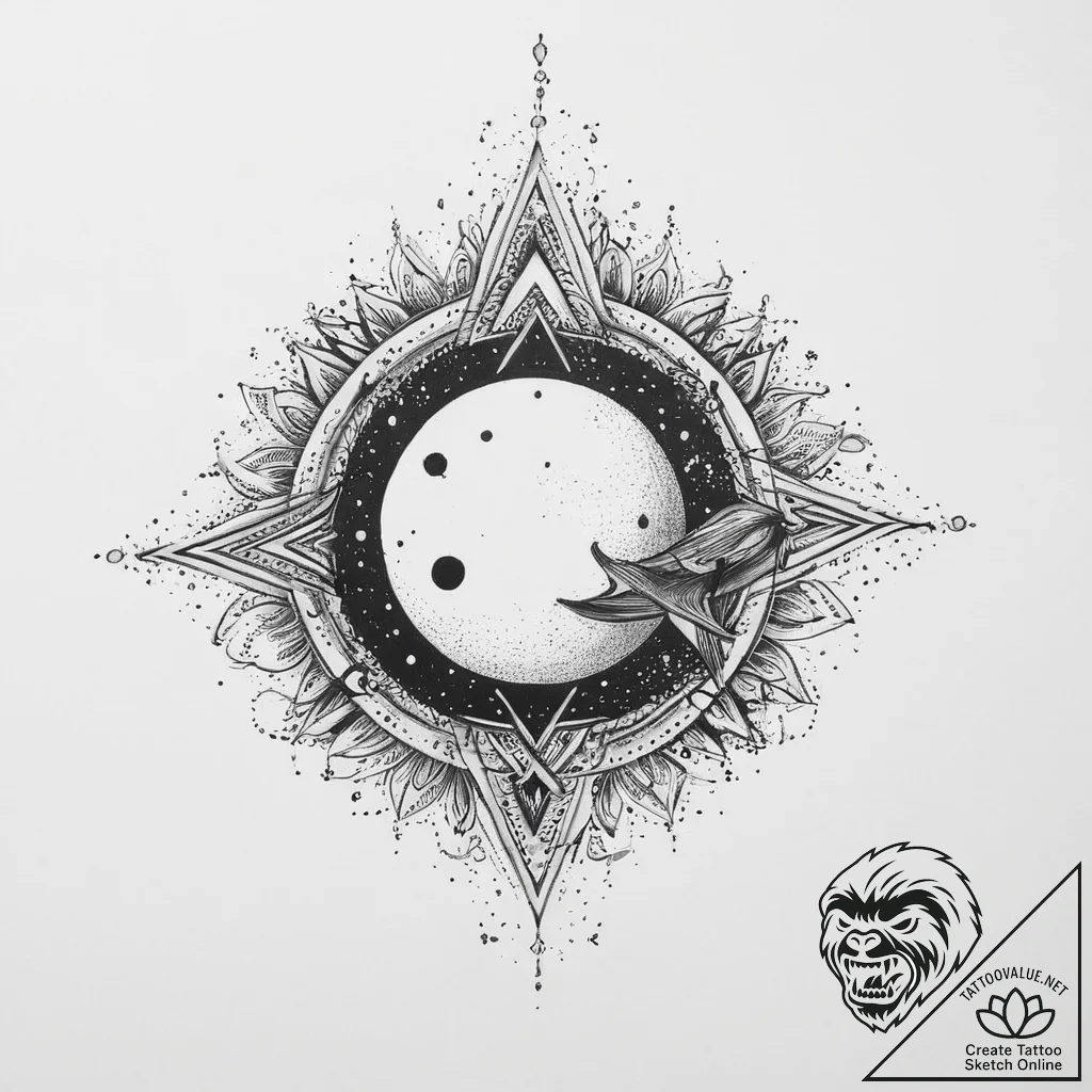 Tattoo sketch cosmic scene, tattoo line art,... - tattoo sketch (№1756533232_0, 30.08.2025 05:53) — tattoovalue.net