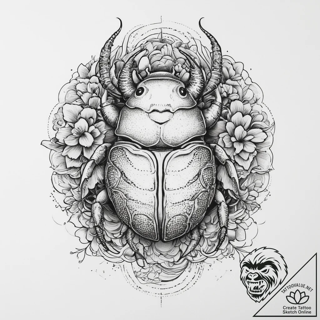 Tattoo sketch dung beetle, concept art for ta... - tattoo sketch (№1756533626_0, 30.08.2025 06:00) — tattoovalue.net