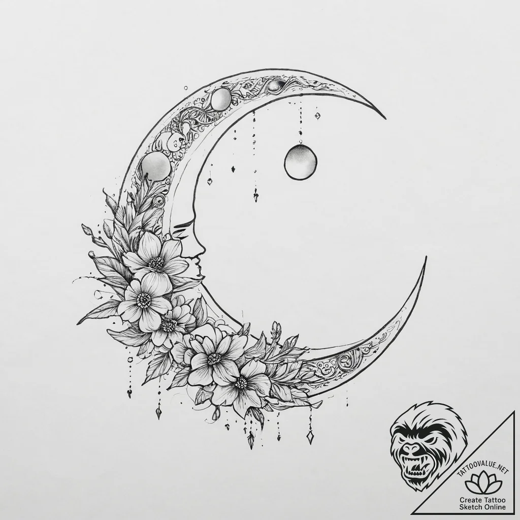 Tattoo sketch sesen with a moon - tattoo sketch (№1756535980_0, 30.08.2025 06:39) — tattoovalue.net