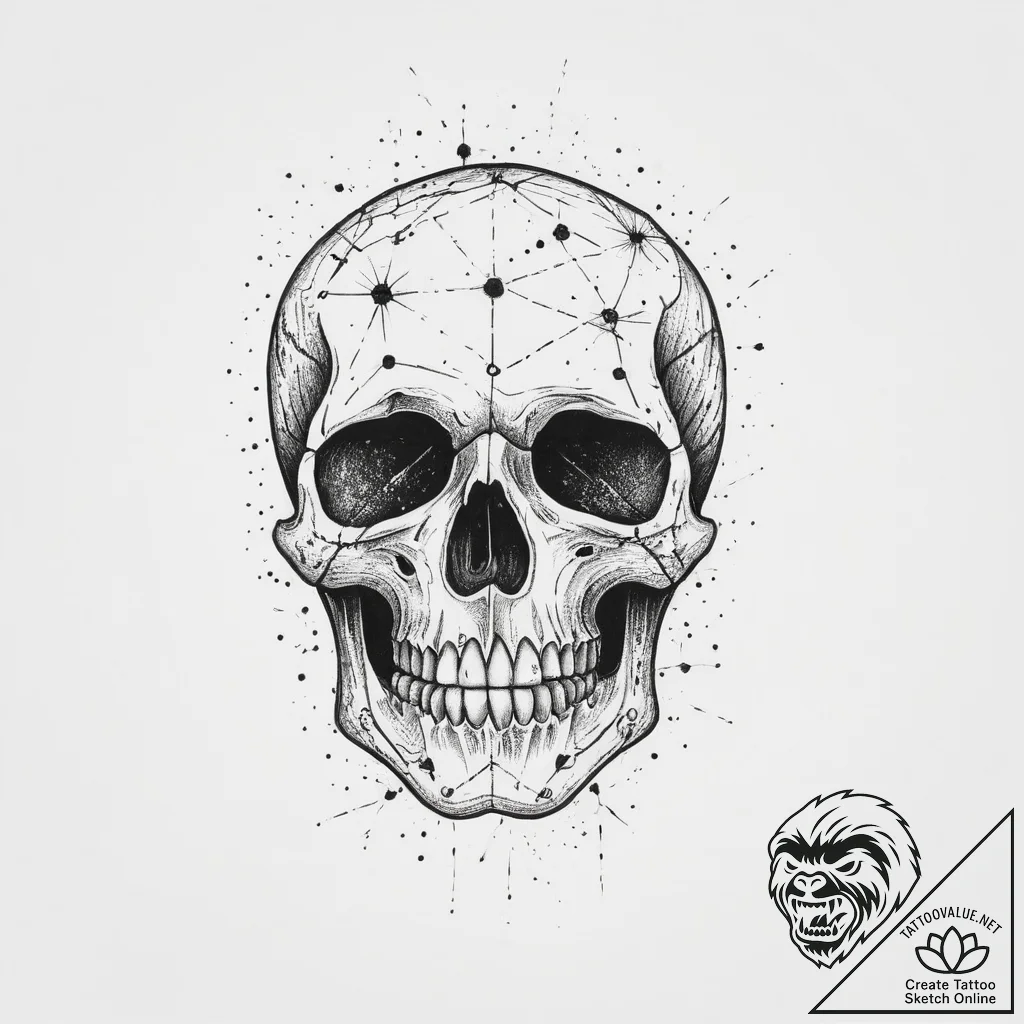Tattoo sketch череп с созвездием, tattoo line... - tattoo sketch (№1756537549_0, 30.08.2025 07:05) — tattoovalue.net
