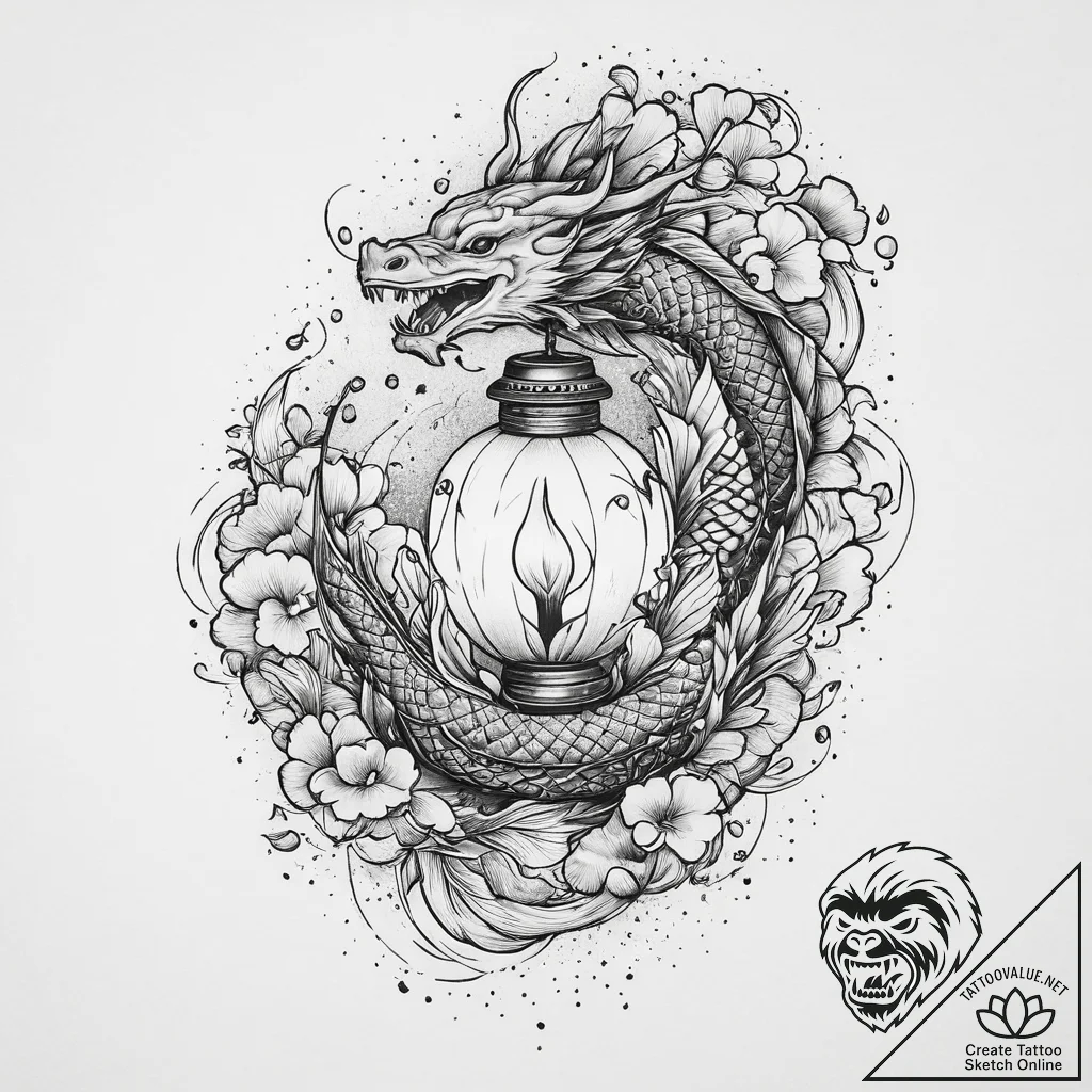 Tattoo sketch floating lanterns, artistic tat... - tattoo sketch (№1756537746_0, 30.08.2025 07:09) — tattoovalue.net