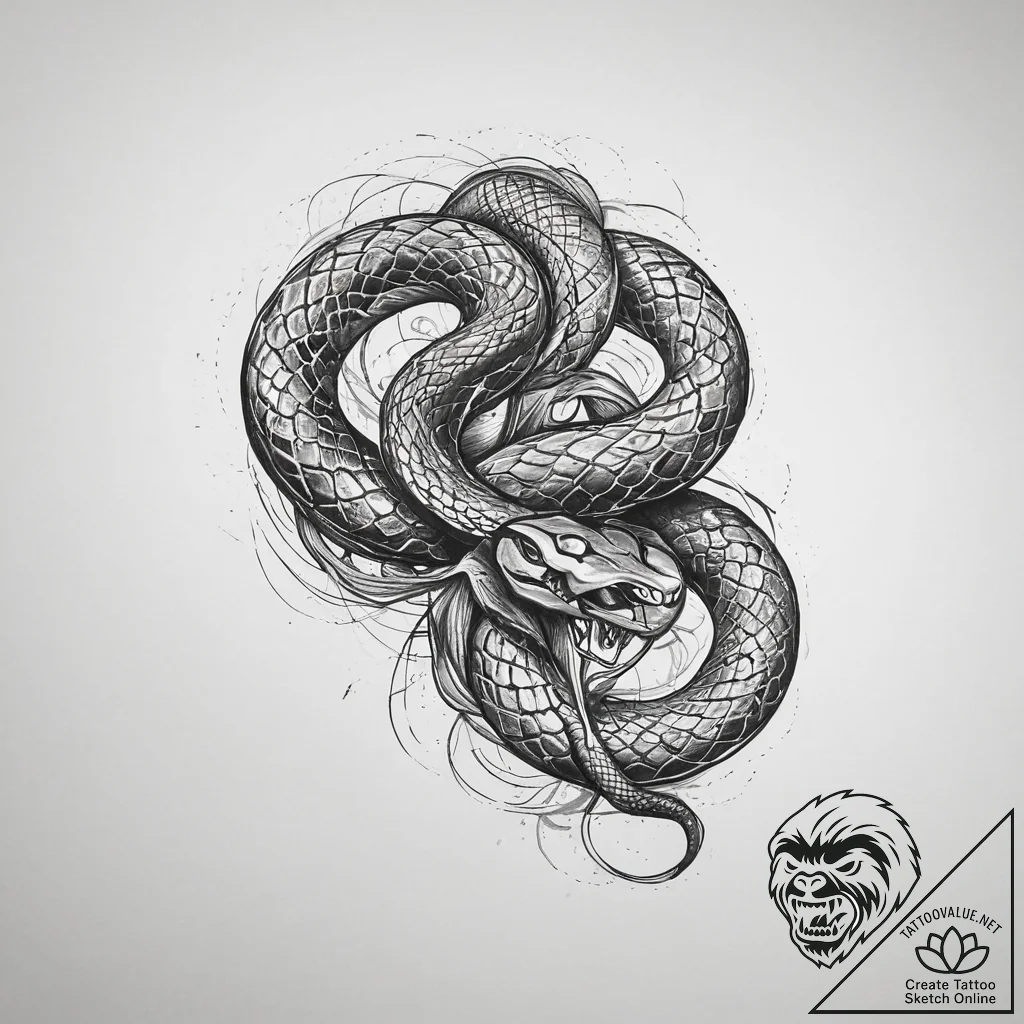 Tattoo sketch fine line of a snake, concept a... - tattoo sketch (№1756538336_0, 30.08.2025 07:18) — tattoovalue.net