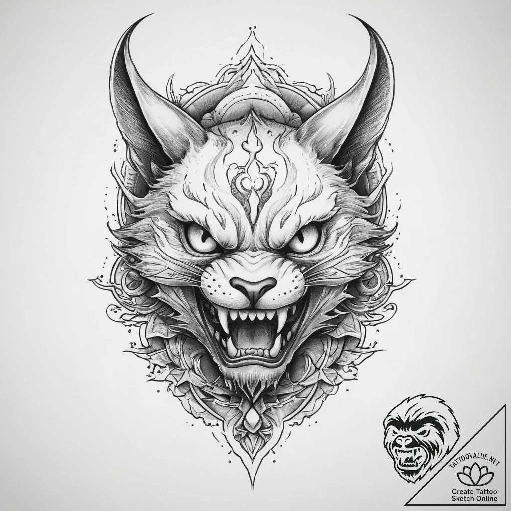Tattoo sketch yokai, tattoo flash sheet desig... - tattoo sketch (№1756538532_0, 30.08.2025 07:22) — tattoovalue.net