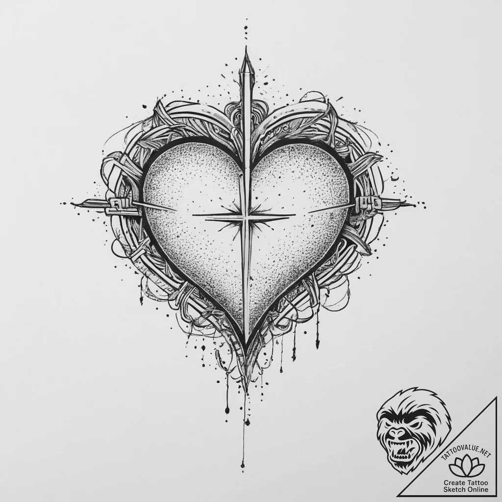 Tattoo sketch heart, tattoo flash sheet desig... - tattoo sketch (№1756539318_0, 30.08.2025 07:35) — tattoovalue.net
