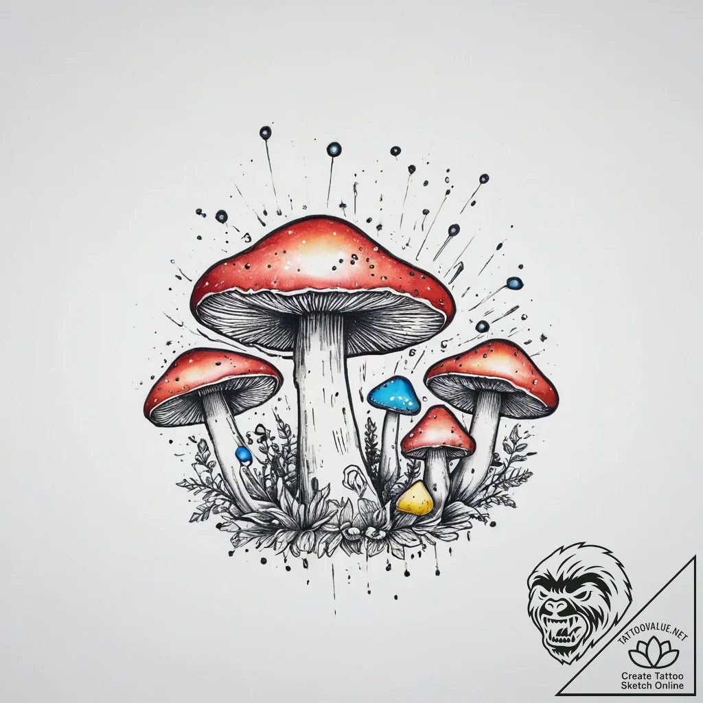 Tattoo sketch glowing mushrooms, ink illustra... - tattoo sketch (№1756539906_0, 30.08.2025 07:45) — tattoovalue.net