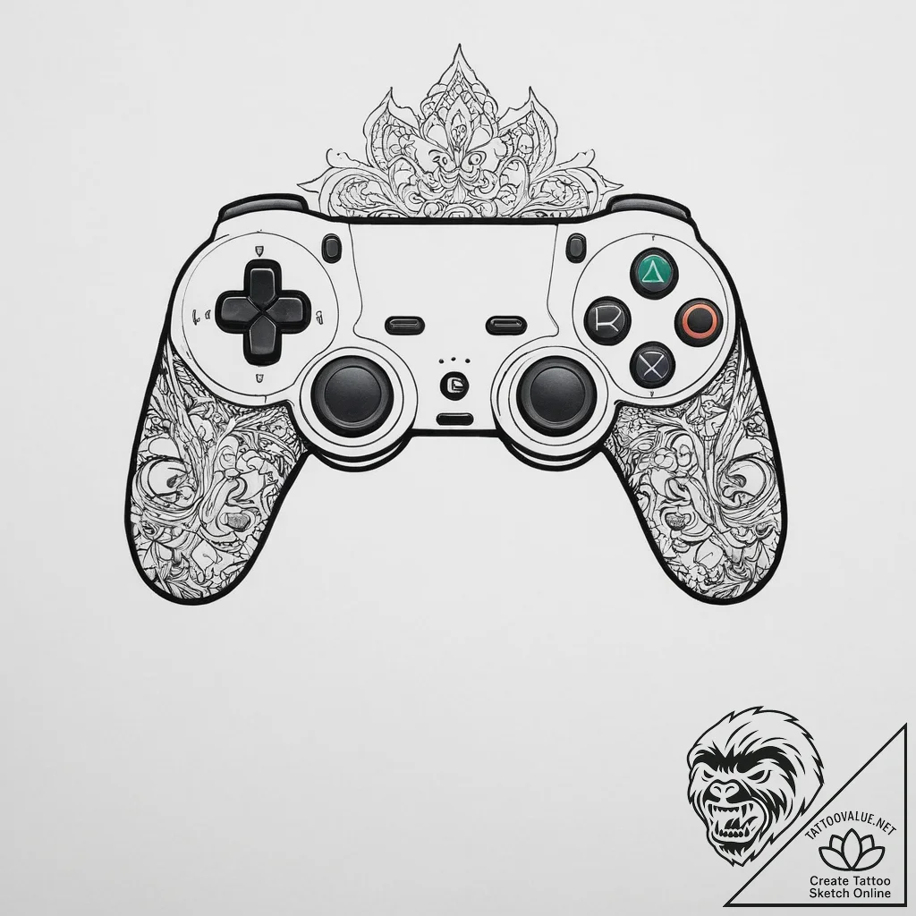 Tattoo sketch e-sports with a controller, tat... - tattoo sketch (№1756540693_0, 30.08.2025 07:58) — tattoovalue.net