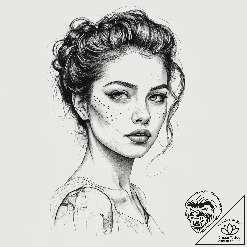 Tattoo sketch linework портрет, concept art f... - tattoo sketch (№1756540889_0, 30.08.2025 08:01) — tattoovalue.net