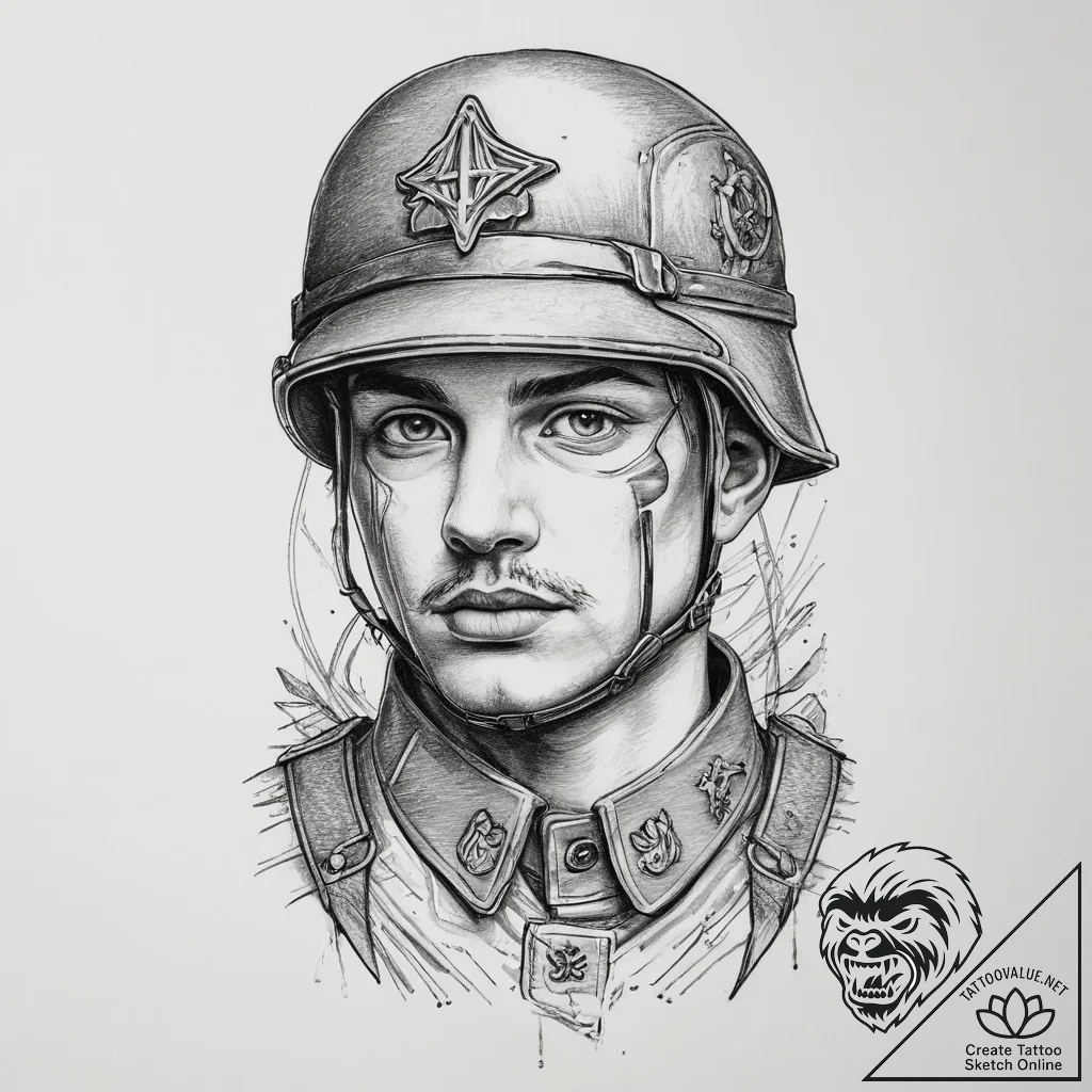 Tattoo sketch soldier with a thread, tattoo d... - tattoo sketch (№1756541086_0, 30.08.2025 08:04) — tattoovalue.net