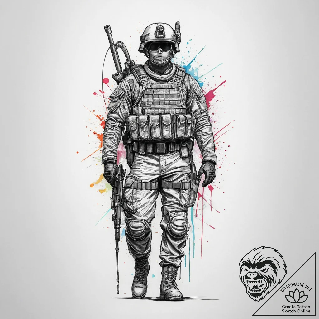 Tattoo sketch soldier with a needle, tattoo l... - tattoo sketch (№1756544819_0, 30.08.2025 09:06) — tattoovalue.net