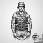 Tattoo sketch soldier with a chain – tattoo sketch (№1756545015_0, 30.08.2025 09:10) — tattoovalue.net