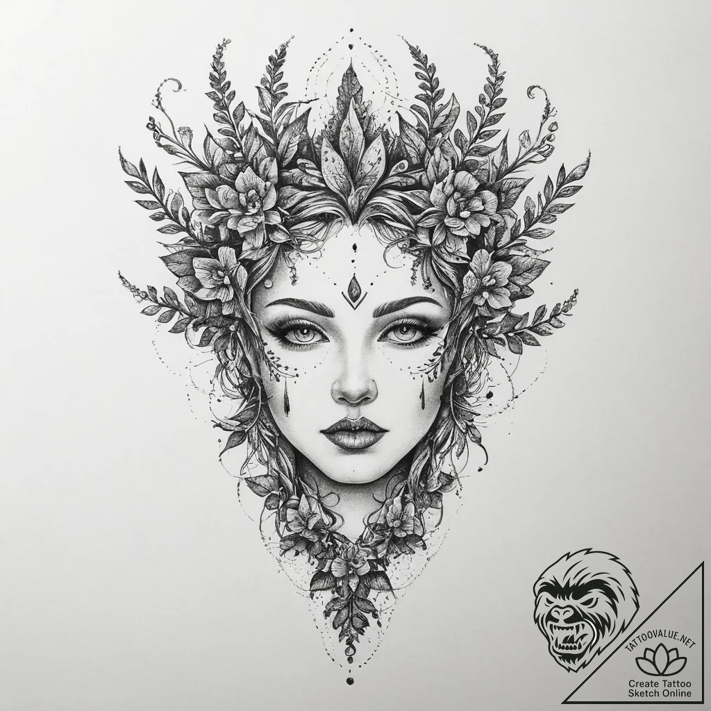 Tattoo sketch dryad tattoo, concept art for t... - tattoo sketch (№1756545407_0, 30.08.2025 09:16) — tattoovalue.net