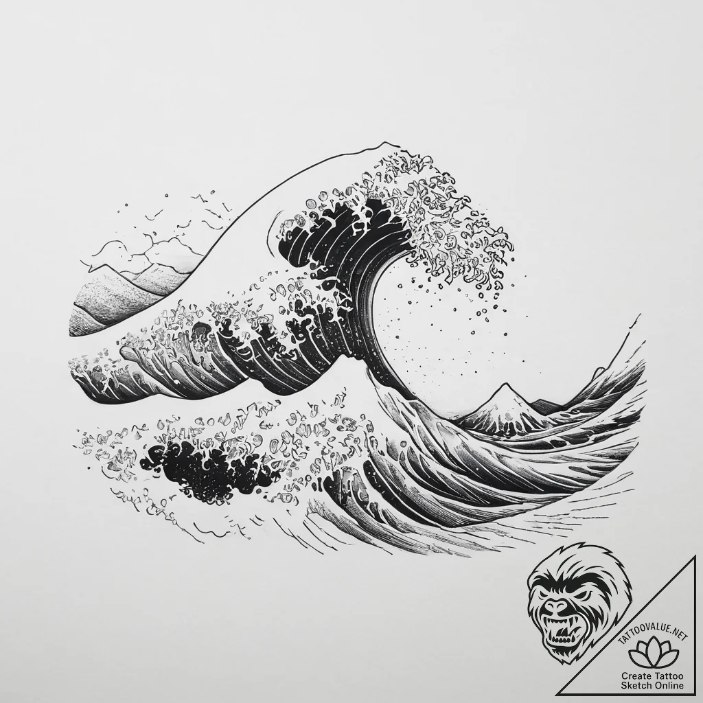 Tattoo sketch ocean waves - tattoo sketch (№1756547175_0, 30.08.2025 09:46) — tattoovalue.net