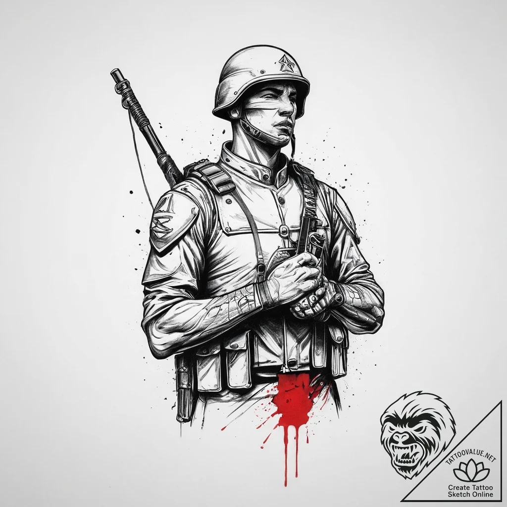 Tattoo sketch soldier with a blasphemer, arti... - tattoo sketch (№1756547371_0, 30.08.2025 09:49) — tattoovalue.net