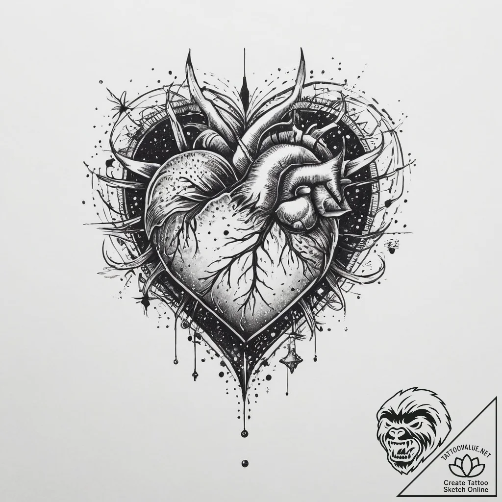 Tattoo sketch cosmic heart - tattoo sketch (№1756547959_0, 30.08.2025 09:59) — tattoovalue.net