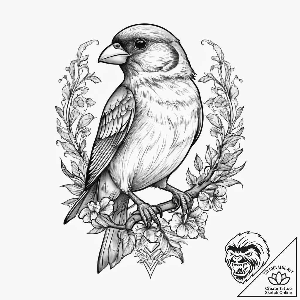 Tattoo sketch finch, artistic tattoo sketch,... - tattoo sketch (№1756548154_0, 30.08.2025 10:02) — tattoovalue.net