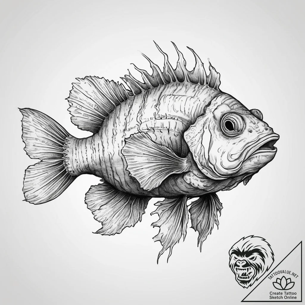 Tattoo sketch scorpionfish, ink illustration... - tattoo sketch (№1756549726_0, 30.08.2025 10:28) — tattoovalue.net