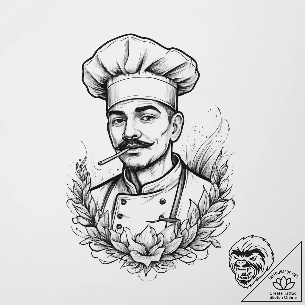 Tattoo sketch chef a person cooking, artistic... - tattoo sketch (№1756550316_0, 30.08.2025 10:38) — tattoovalue.net
