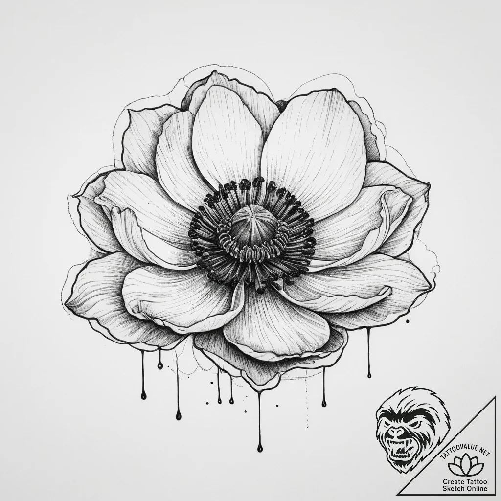 Tattoo sketch anemone flower, concept art for... - tattoo sketch (№1756552282_0, 30.08.2025 11:11) — tattoovalue.net