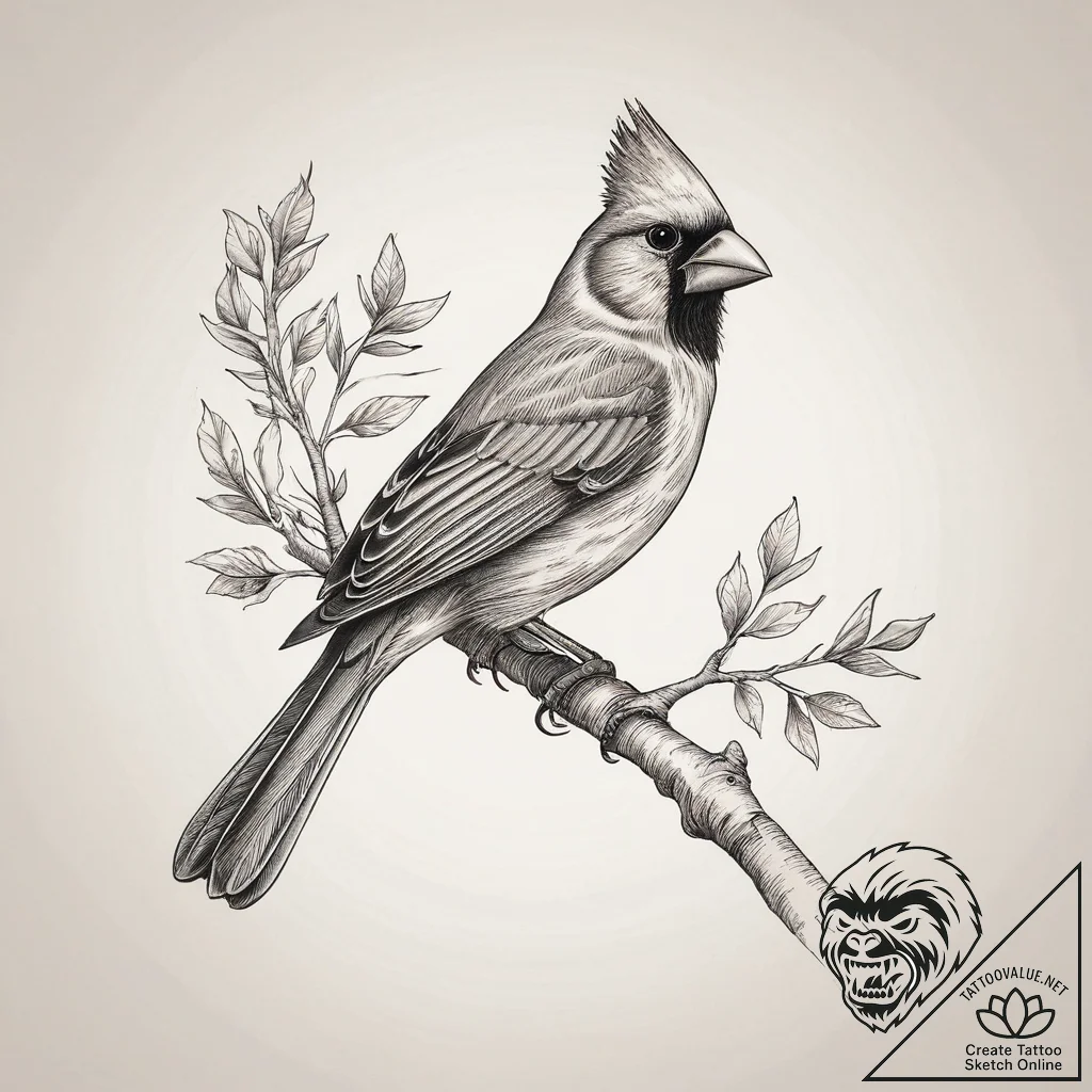 Tattoo sketch cardinal, artistic tattoo sketc... - tattoo sketch (№1756553068_0, 30.08.2025 11:24) — tattoovalue.net