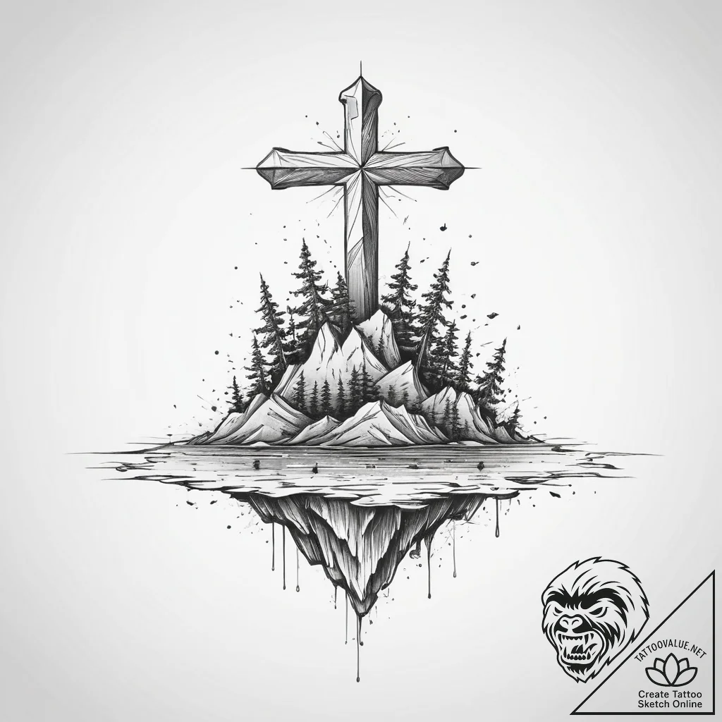 Tattoo sketch floating island, tattoo line ar... - tattoo sketch (№1756554050_0, 30.08.2025 11:40) — tattoovalue.net