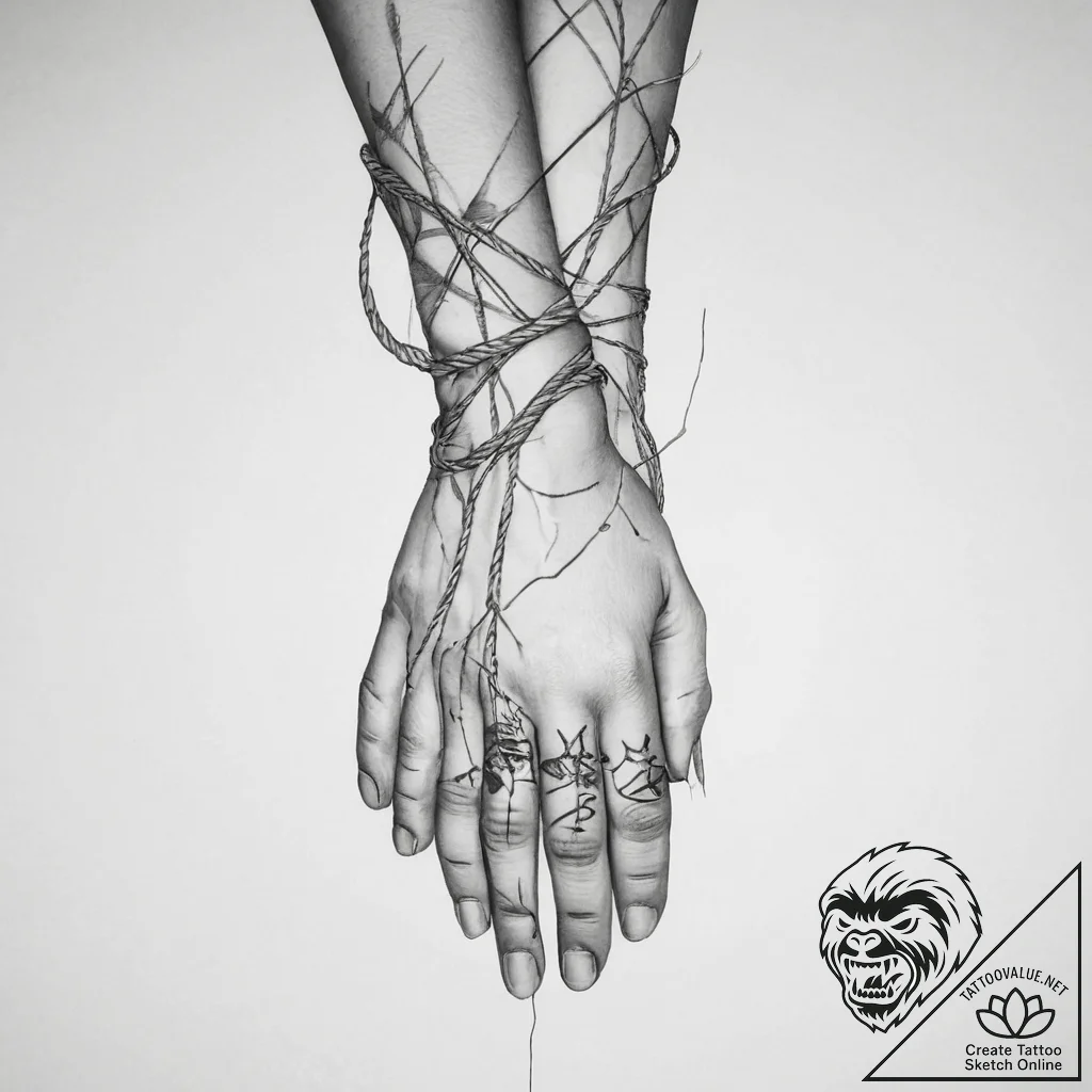 Tattoo sketch hands with a thread - tattoo sketch (№1756556587_0, 30.08.2025 12:23) — tattoovalue.net