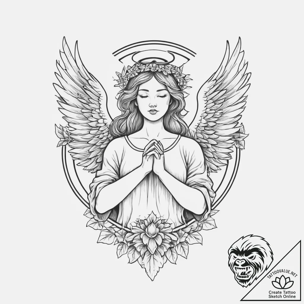Tattoo sketch angel with a halo, artistic tat... - tattoo sketch (№1756557167_0, 30.08.2025 12:32) — tattoovalue.net