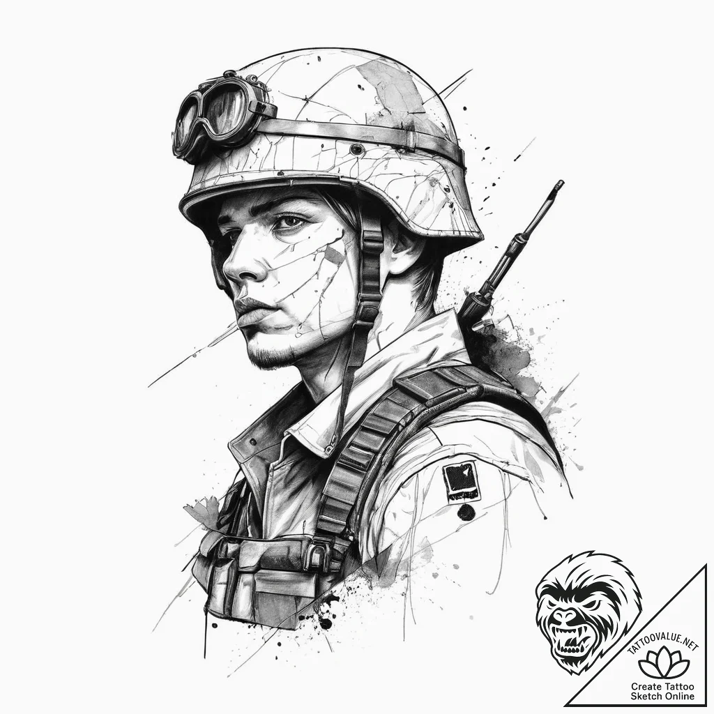 Tattoo sketch soldier with a thread, artistic... - tattoo sketch (№1756558524_0, 30.08.2025 12:55) — tattoovalue.net
