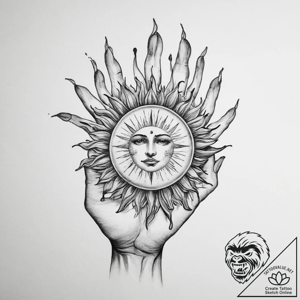 Tattoo sketch hands with a sun - tattoo sketch (№1756559299_0, 30.08.2025 13:08) — tattoovalue.net