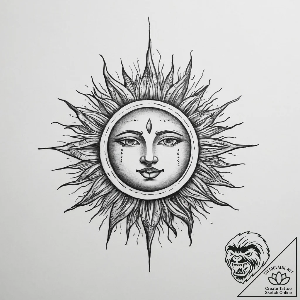 Tattoo sketch sun tattoo - tattoo sketch (№1756559879_0, 30.08.2025 13:17) — tattoovalue.net