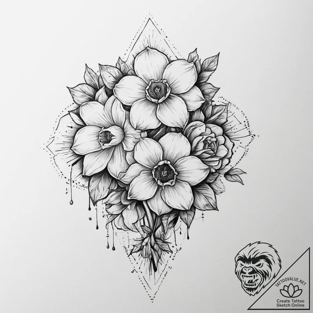 Tattoo sketch daffodil flower, concept art fo... - tattoo sketch (№1756560267_0, 30.08.2025 13:24) — tattoovalue.net
