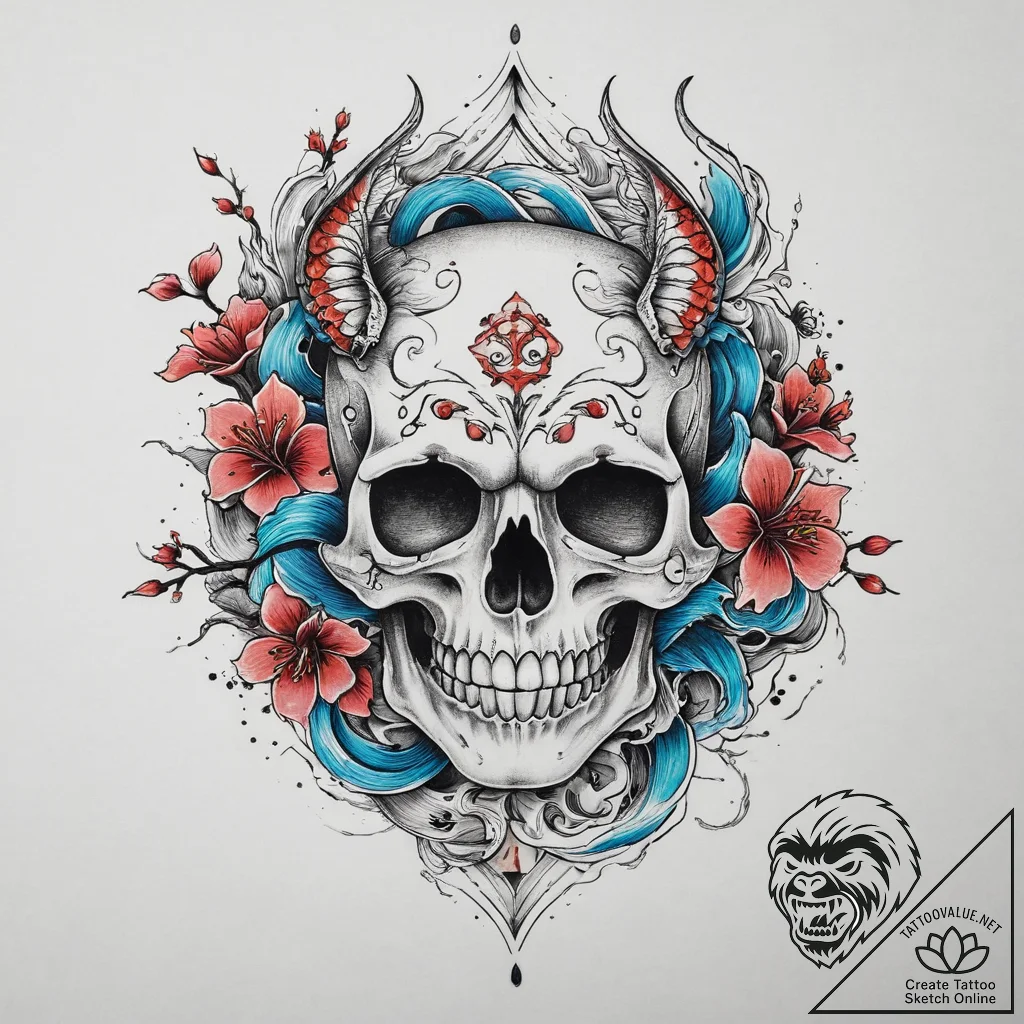 Tattoo sketch череп с иероглифами, tattoo ske... - tattoo sketch (№1756561044_0, 30.08.2025 13:37) — tattoovalue.net