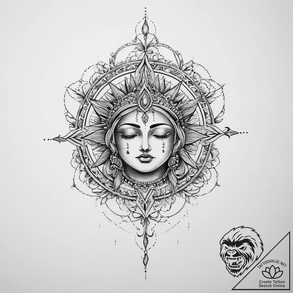 Tattoo sketch divine representation - tattoo sketch (№1756561239_0, 30.08.2025 13:40) — tattoovalue.net