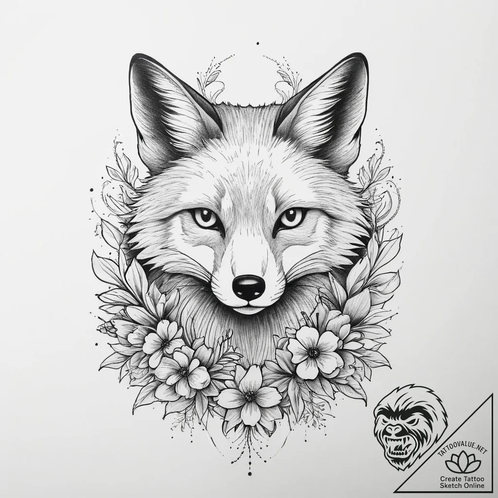 Tattoo sketch узор в виде лисы с цветами, tat... - tattoo sketch (№1756566118_0, 30.08.2025 15:01) — tattoovalue.net