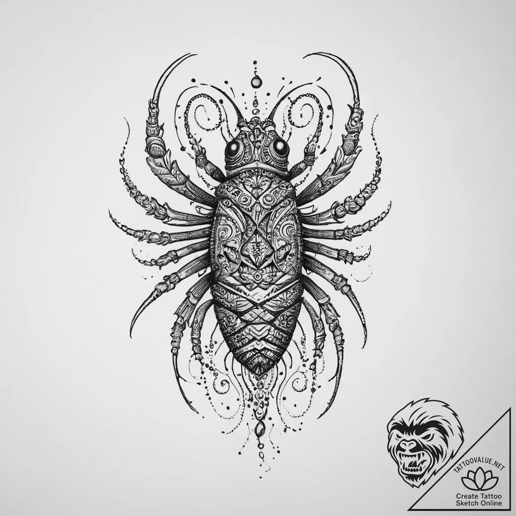Tattoo sketch springtail, ink illustration fo... - tattoo sketch (№1756566512_0, 30.08.2025 15:08) — tattoovalue.net