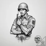 Tattoo sketch soldier with a lock, tattoo lin… – tattoo sketch (№1756567107_0, 30.08.2025 15:18) — tattoovalue.net