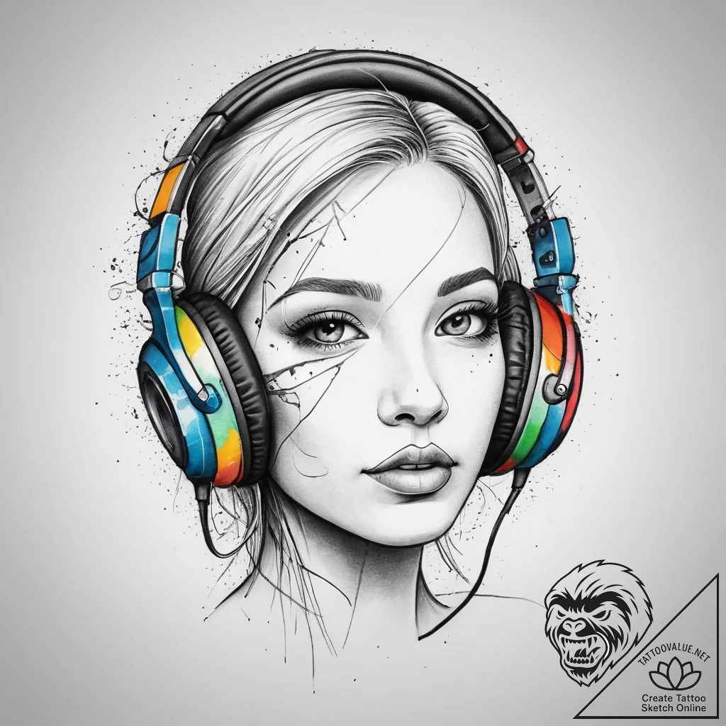 Tattoo sketch headphones on a person, artisti... - tattoo sketch (№1756567305_0, 30.08.2025 15:21) — tattoovalue.net