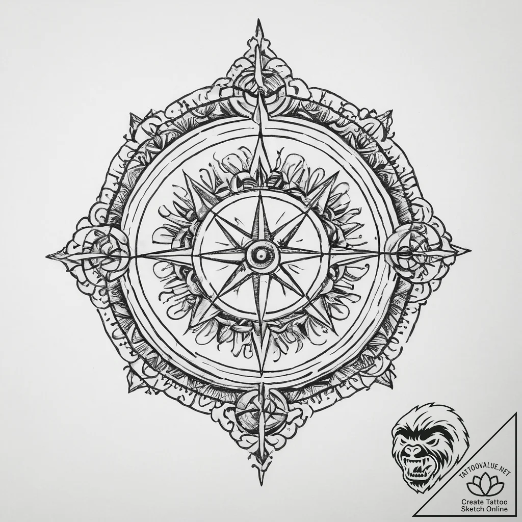 Tattoo sketch vegvisir and runes, ink illustr... - tattoo sketch (№1756567701_0, 30.08.2025 15:28) — tattoovalue.net