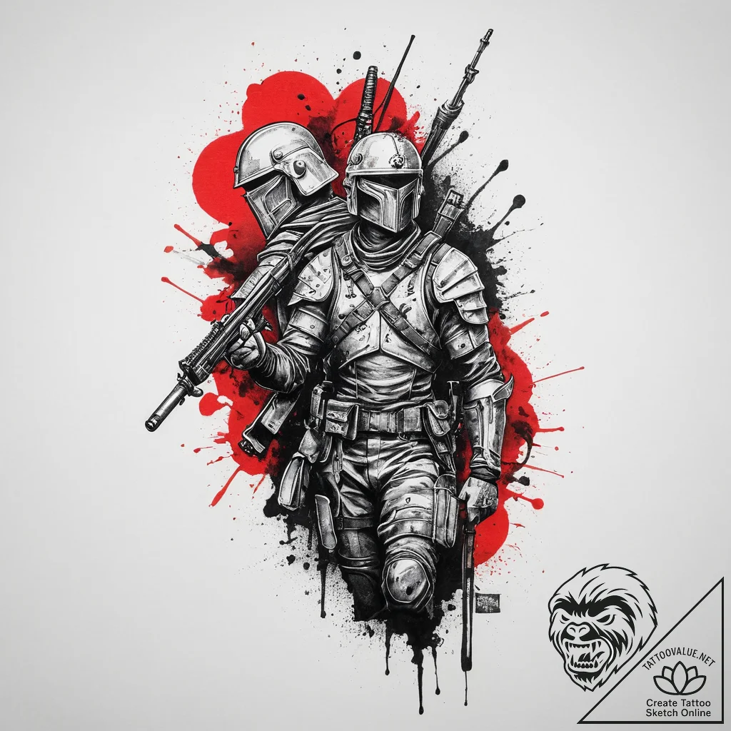 Tattoo sketch soldier with a warrior, ink ill... - tattoo sketch (№1756569087_0, 30.08.2025 15:51) — tattoovalue.net