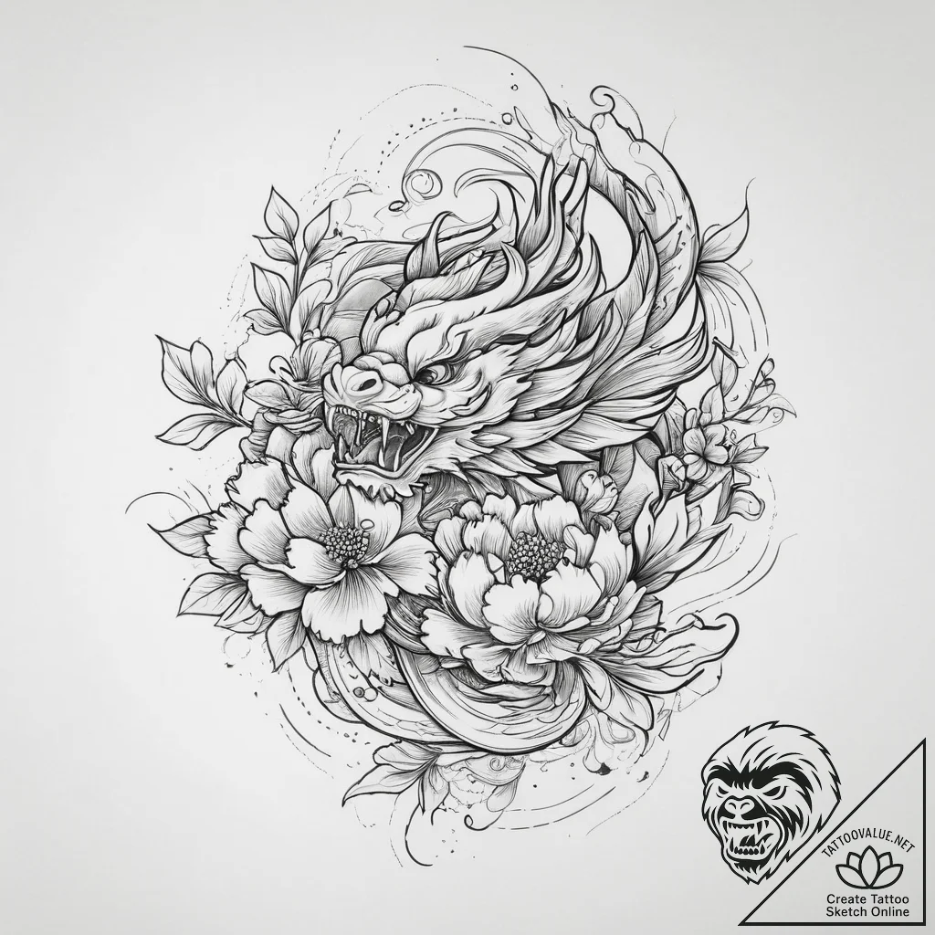 Tattoo sketch peony flower, tattoo line art,... - tattoo sketch (№1756570668_0, 30.08.2025 16:17) — tattoovalue.net