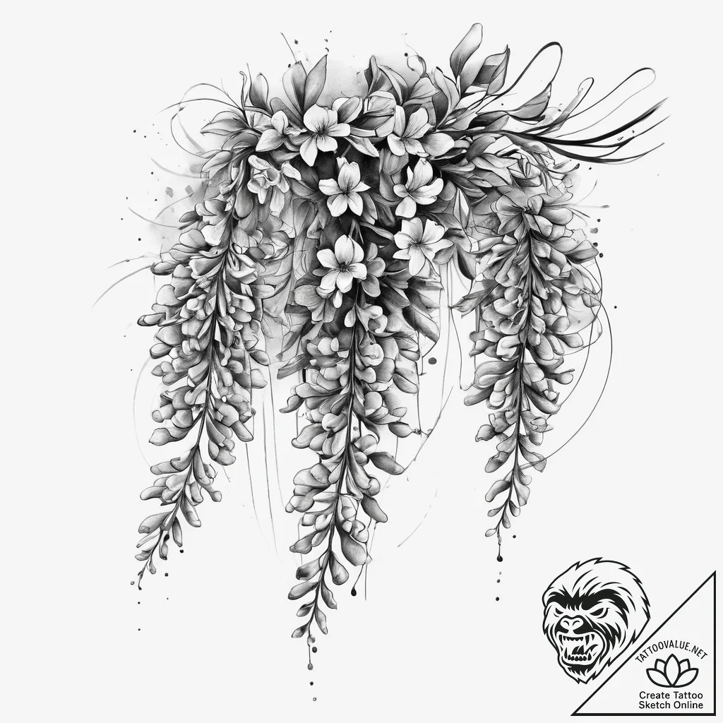 Tattoo sketch wisteria, concept art for tatto... - tattoo sketch (№1756570866_0, 30.08.2025 16:21) — tattoovalue.net