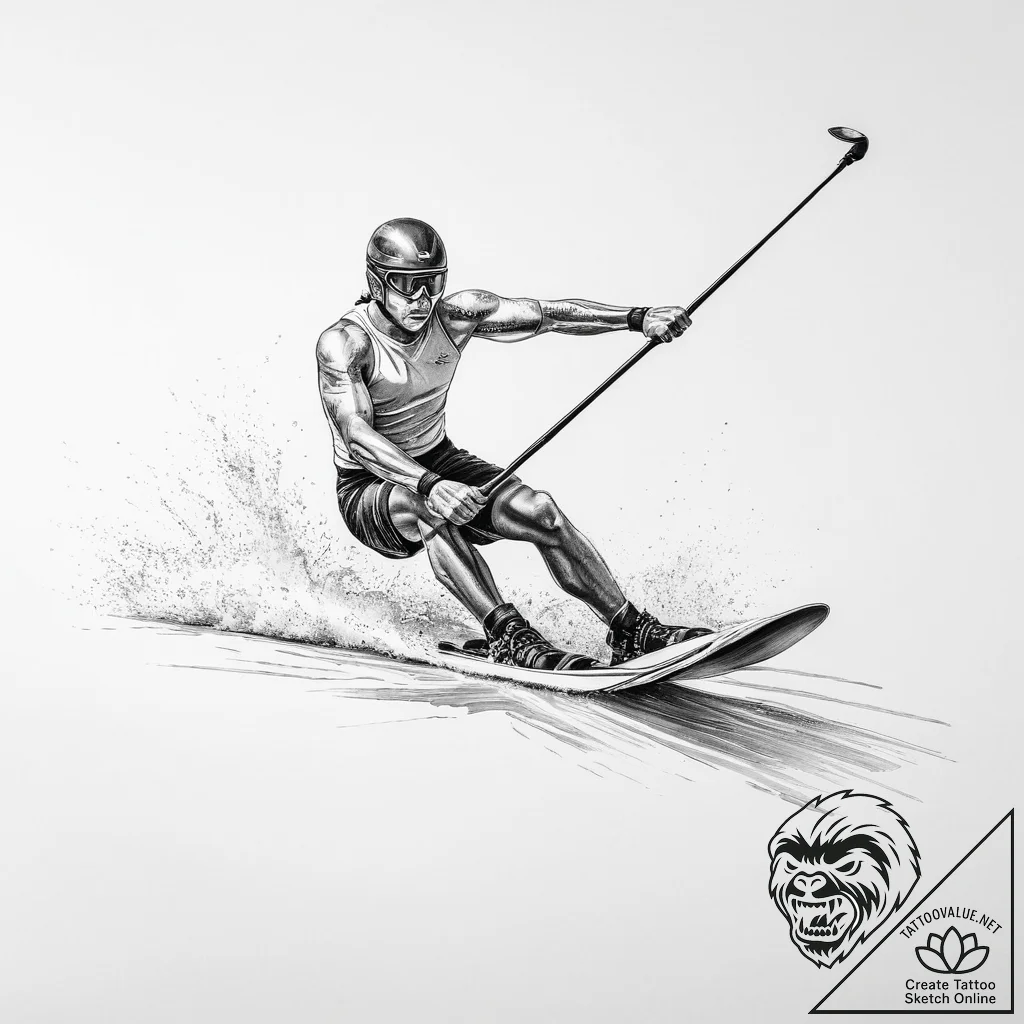 Tattoo sketch water skiing a person with a sk... - tattoo sketch (№1756571657_0, 30.08.2025 16:34) — tattoovalue.net