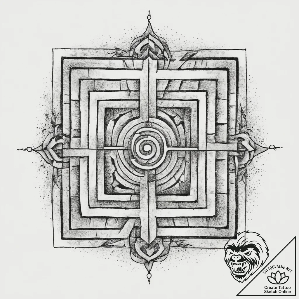 Tattoo sketch labyrinth, ink illustration for... - tattoo sketch (№1756573437_0, 30.08.2025 17:03) — tattoovalue.net
