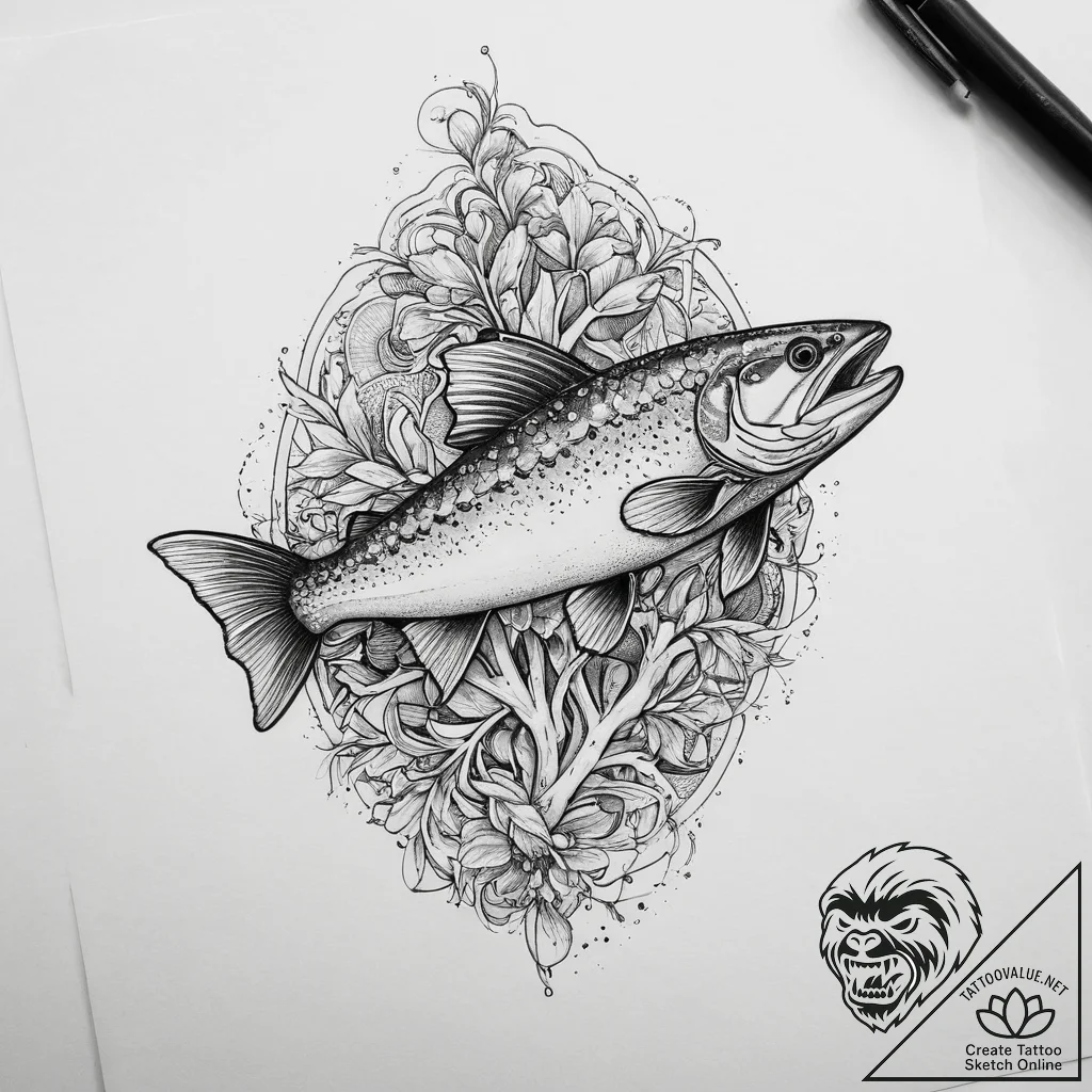 Tattoo sketch brook trout, tattoo drawing out... - tattoo sketch (№1756573635_0, 30.08.2025 17:07) — tattoovalue.net