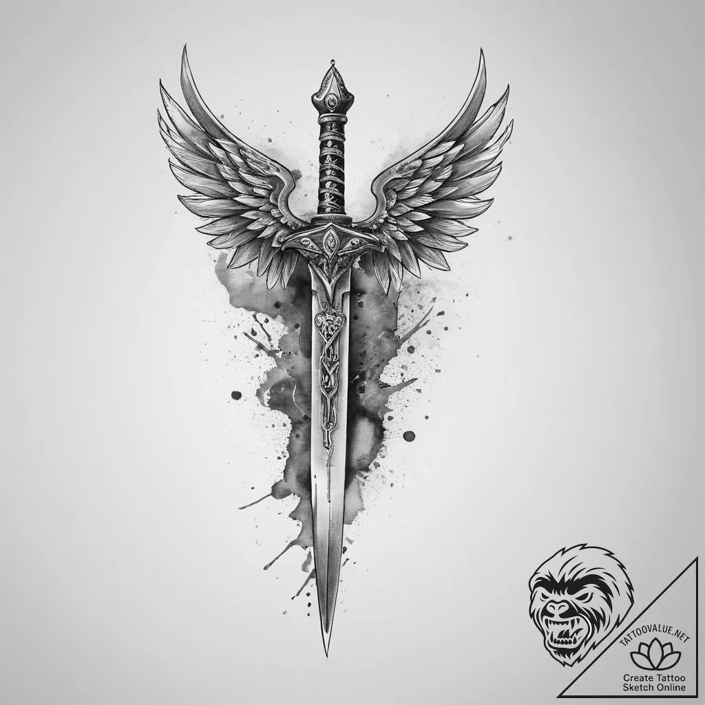 Tattoo sketch winged dagger, tattoo sketch de... - tattoo sketch (№1756574426_0, 30.08.2025 17:20) — tattoovalue.net
