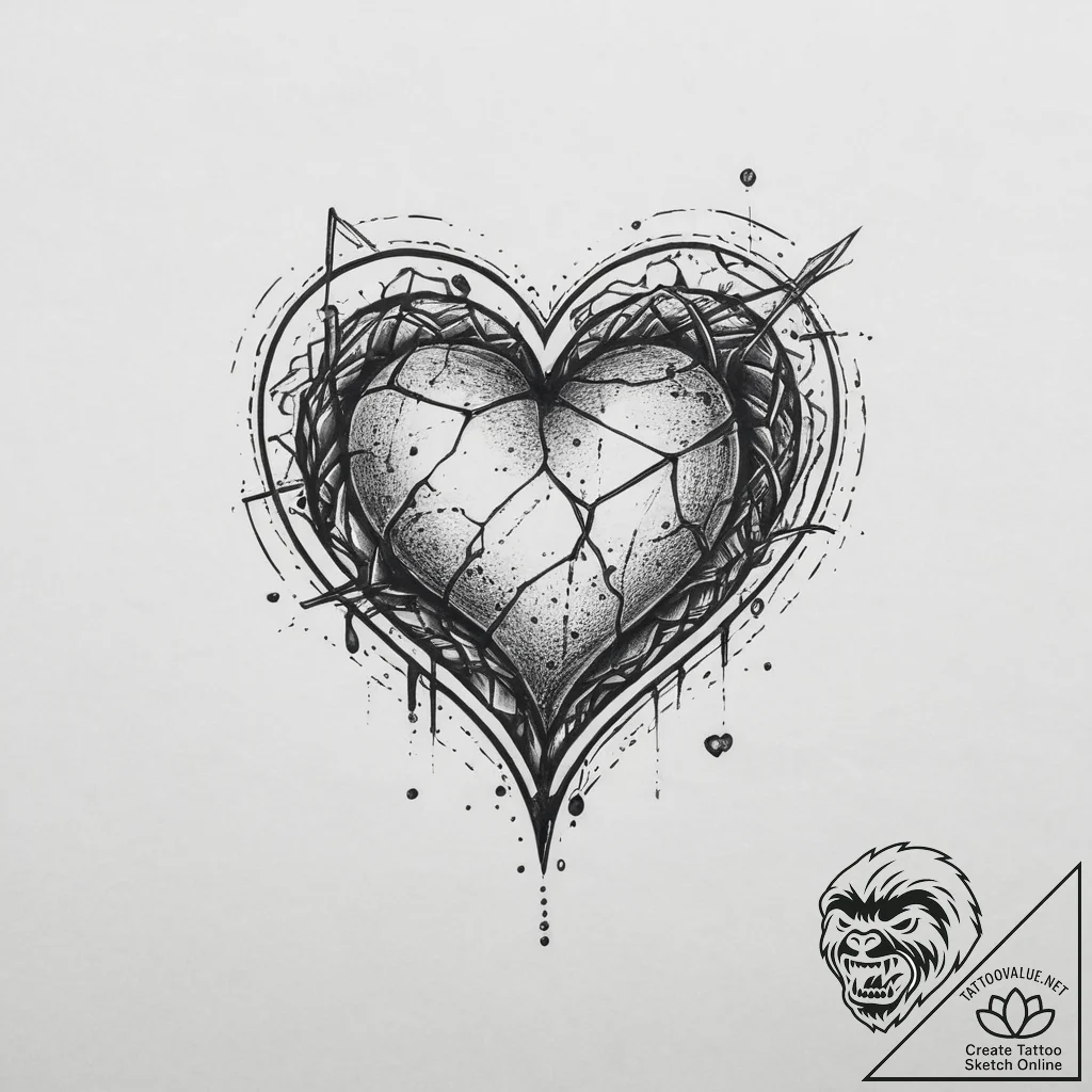 Tattoo sketch flats with a heart, artistic ta... - tattoo sketch (№1756574625_0, 30.08.2025 17:23) — tattoovalue.net